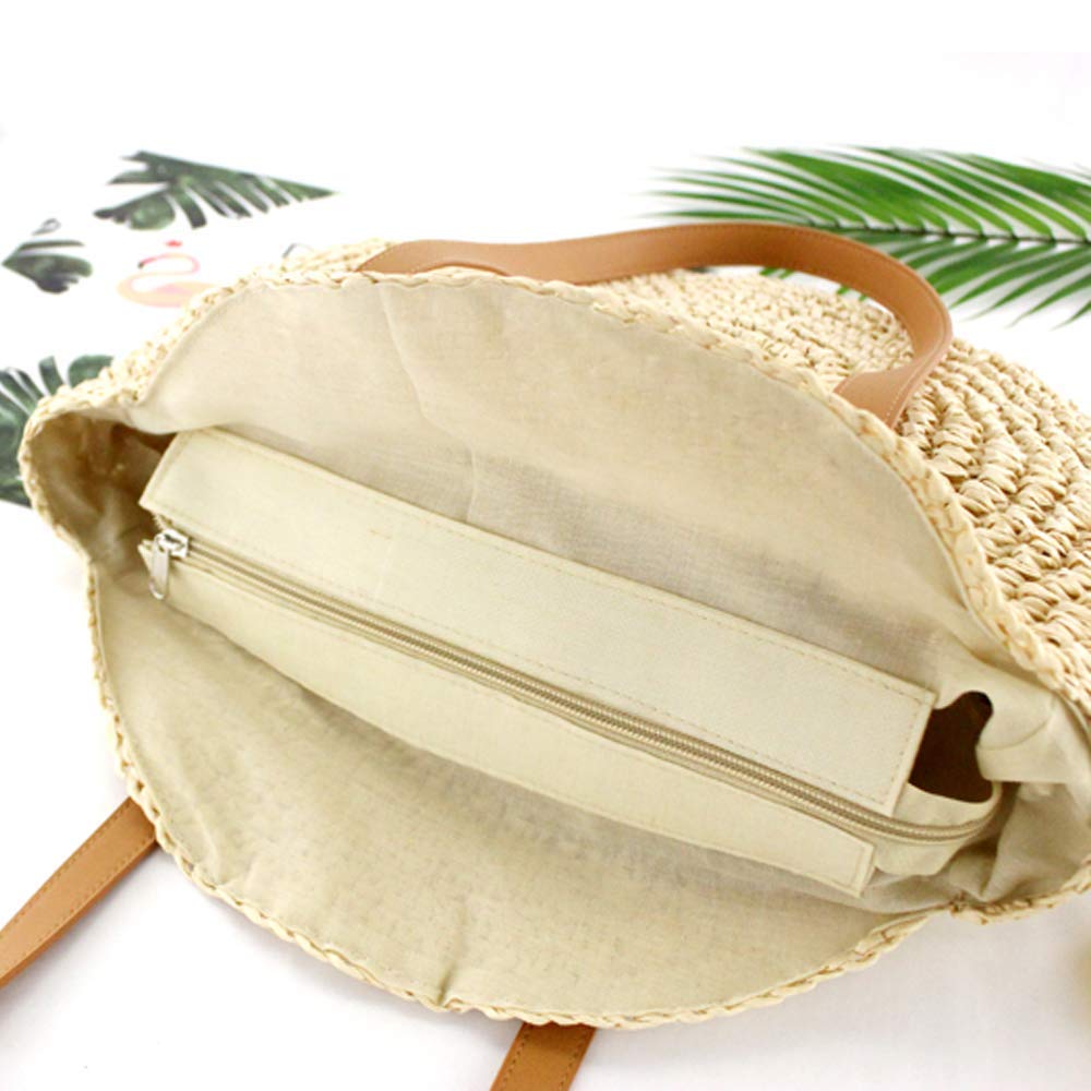 Straw Woven Bags for Women - Beach Bags Handwoven Straw Rattan Totes Shoulder Leather Summer Handbags Cross-Body Bags Beige