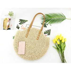 Straw Woven Bags for Women - Beach Bags Handwoven Straw Rattan Totes Shoulder Leather Summer Handbags Cross-Body Bags Beige