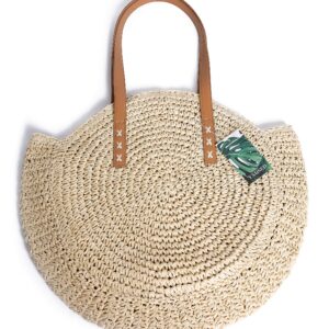 Straw Woven Bags for Women - Beach Bags Handwoven Straw Rattan Totes Shoulder Leather Summer Handbags Cross-Body Bags Beige