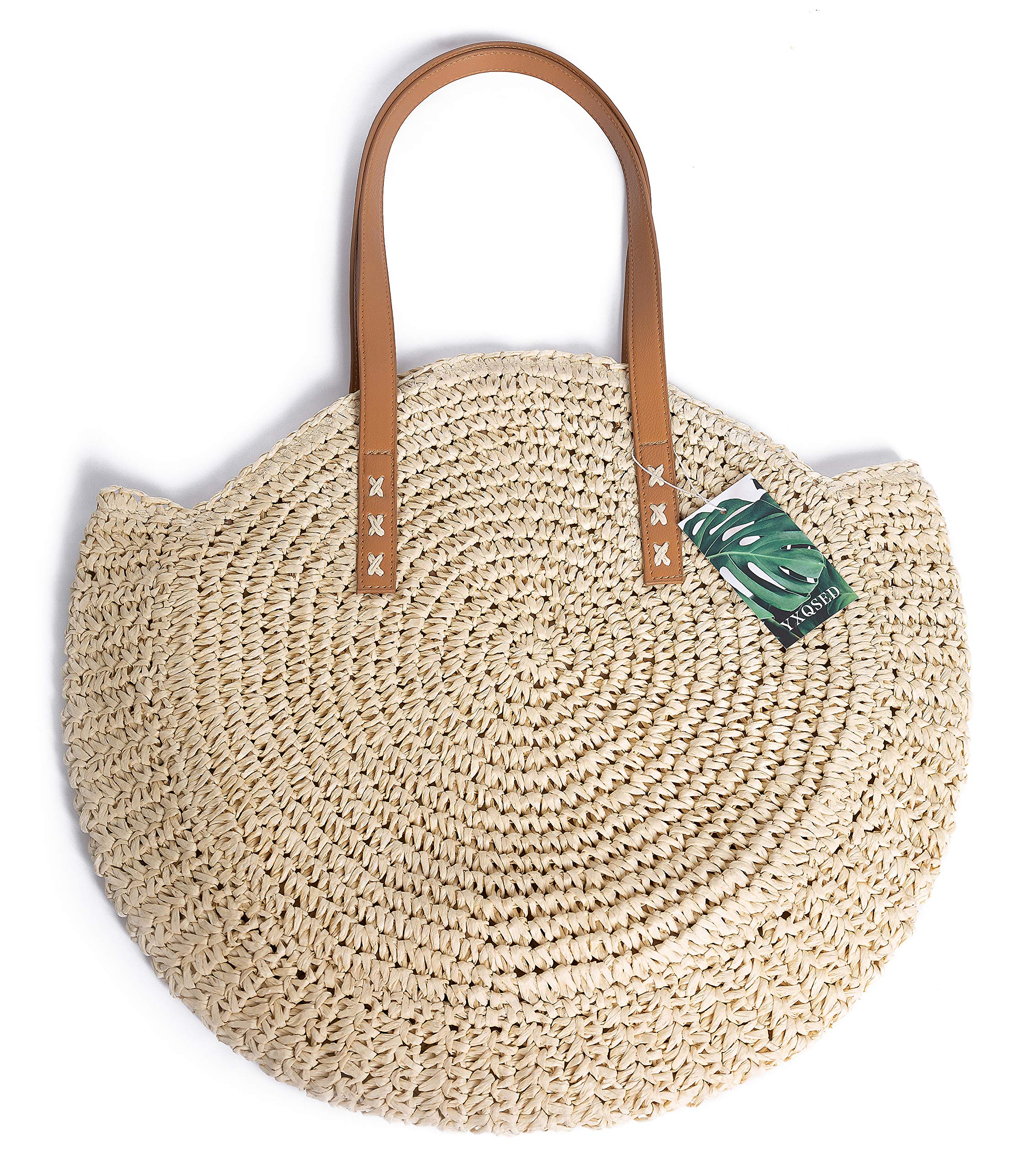 Straw Woven Bags for Women - Beach Bags Handwoven Straw Rattan Totes Shoulder Leather Summer Handbags Cross-Body Bags Beige