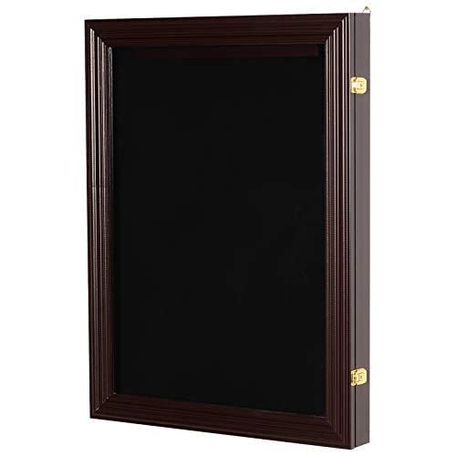 HOMCOM 24" x 32" Jersey Frame Display Case, UV-Resistant Jersey Shadow Box with 2 Keys, Hanger, Cherry Brown