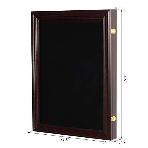 HOMCOM 24" x 32" Jersey Frame Display Case, UV-Resistant Jersey Shadow Box with 2 Keys, Hanger, Cherry Brown