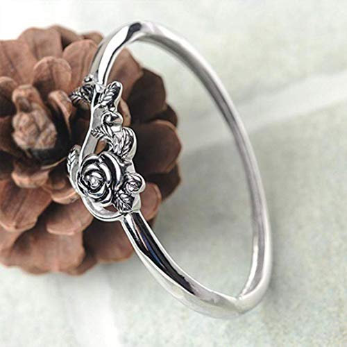 Bands Rings, Fashion Ring, Vintage Rose Flower Leaf Finger Ring Women Engagement Wedding Party Jewelry - Silver US 6