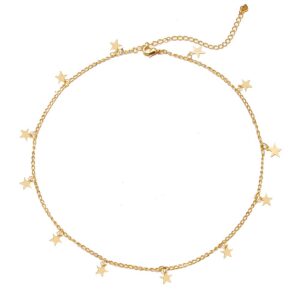 YANCHUN Star Necklace Choker Gold Stacked Necklace for Women Trendy Dainty Star Heart Circle Chokers Chain 80s 90s Summer Beach Jewelry