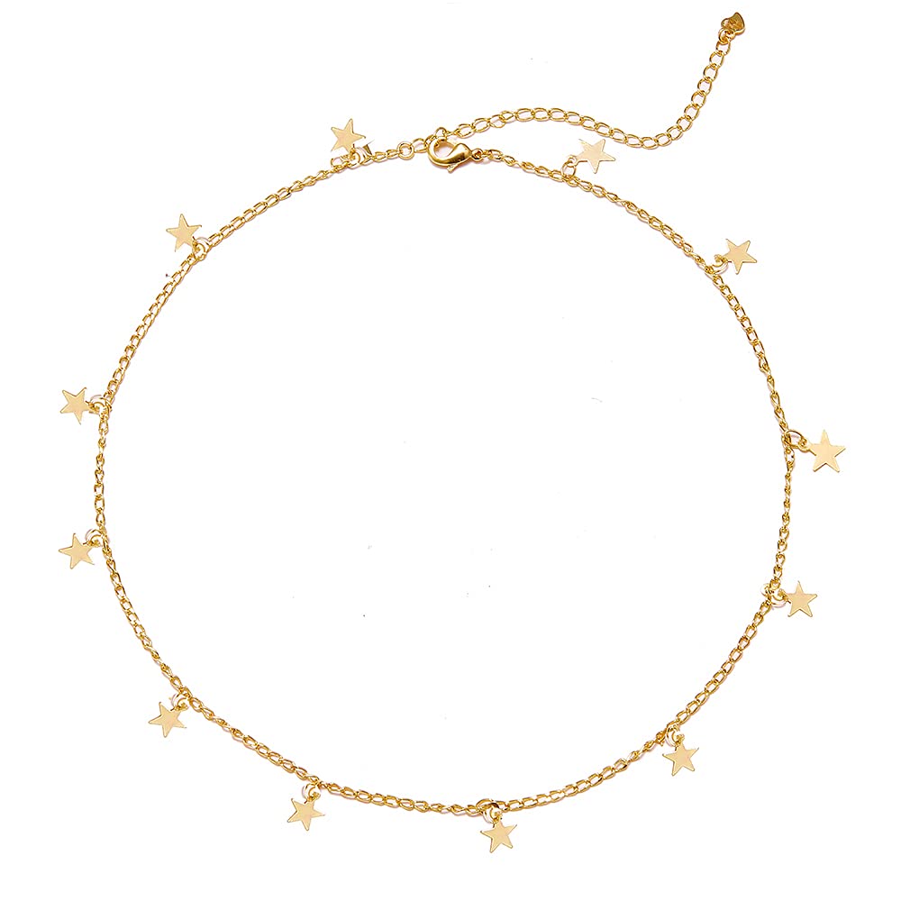 YANCHUN Star Necklace Choker Gold Stacked Necklace for Women Trendy Dainty Star Heart Circle Chokers Chain 80s 90s Summer Beach Jewelry