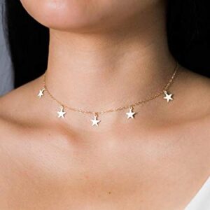 YANCHUN Star Necklace Choker Gold Stacked Necklace for Women Trendy Dainty Star Heart Circle Chokers Chain 80s 90s Summer Beach Jewelry