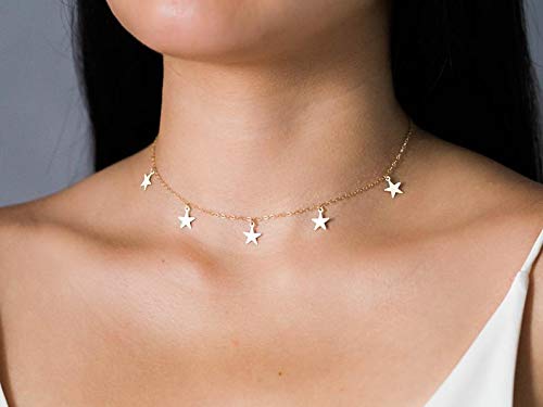 YANCHUN Star Necklace Choker Gold Stacked Necklace for Women Trendy Dainty Star Heart Circle Chokers Chain 80s 90s Summer Beach Jewelry