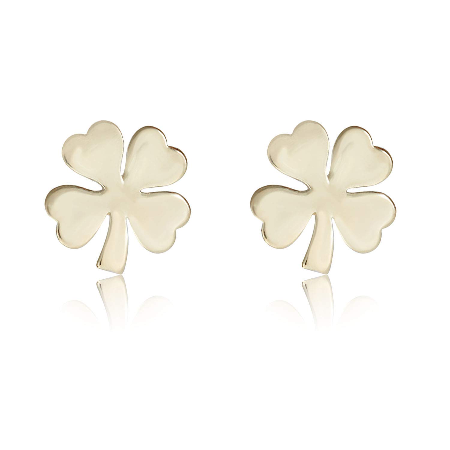 AVORA 10K Yellow Gold Irish Lucky Shamrock Four-Leaf Clover Stud Earrings