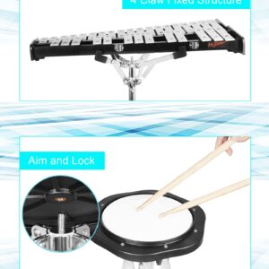 Mr.Power 32 Notes Glockenspiel Bell Kit with 8'' Practice Pad, Adjustable Height Stand, Music Sheet Clip, Glockenspiel Mallets, Drumsticks, and Carrying Bag