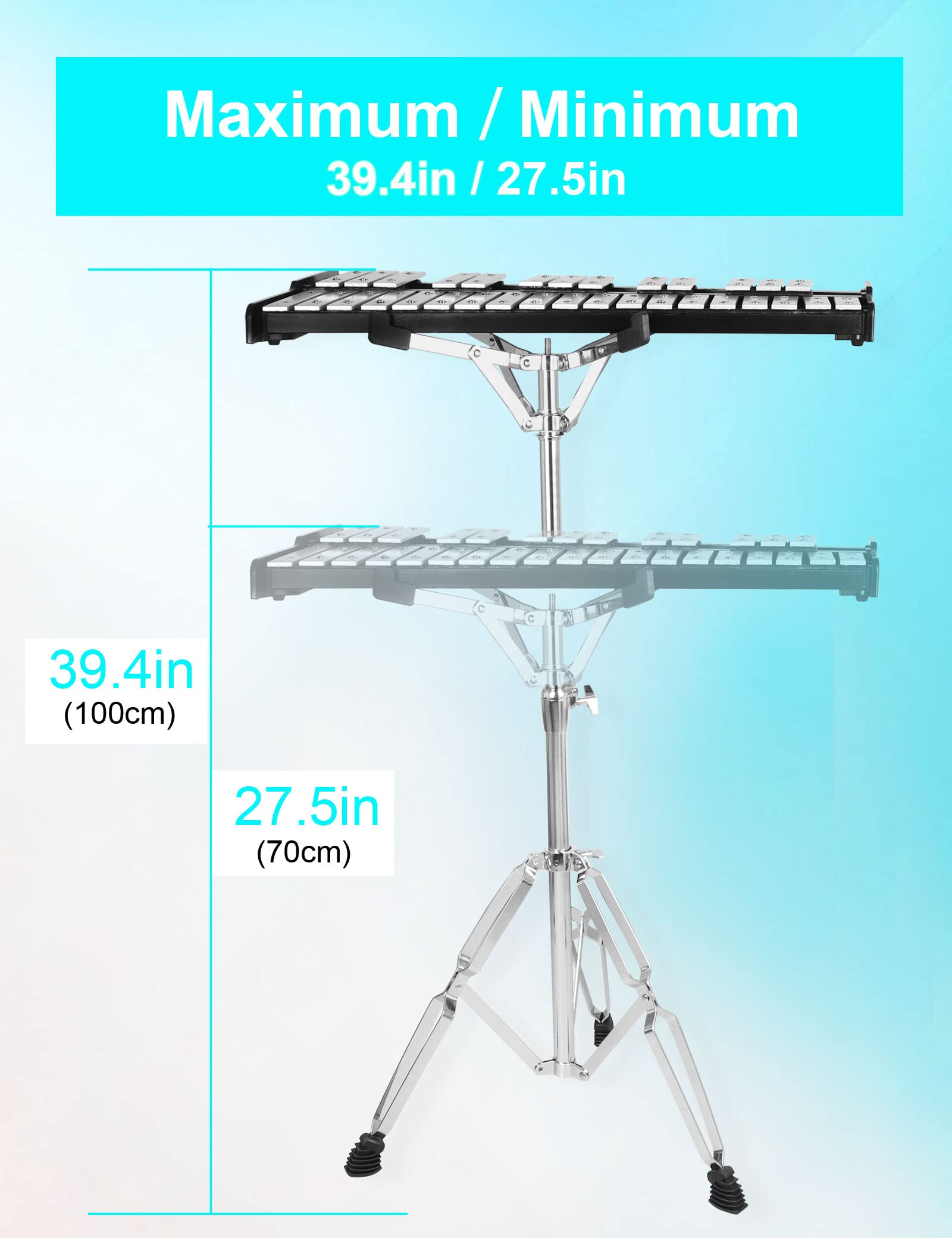 Mr.Power 32 Notes Glockenspiel Bell Kit with 8'' Practice Pad, Adjustable Height Stand, Music Sheet Clip, Glockenspiel Mallets, Drumsticks, and Carrying Bag