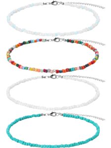 hicarer women bead choker necklace colorful bohemian seed bead chain women boho hawaiian tiny white turquoise layered collar