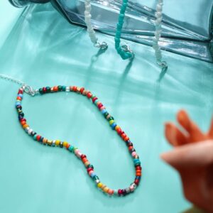 Hicarer Women Bead Choker Necklace Colorful Bohemian Seed Bead Chain Women Boho Hawaiian Tiny White Turquoise Layered Collar