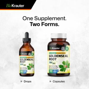 BIO KRAUTER Goldenseal Root Supplement - Goldenseal Capsules 700 mg - Traditional Herbal Supplement - 100 Vegan Capsules