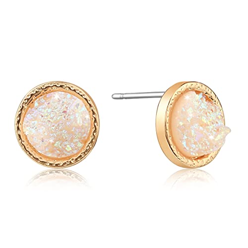 Humble Chic Faux Druzy Stud Earrings - Beautiful Stud Earrings for Women, Everyday Earrings for Women, Simple Earrings, Dainty Earrings for Women, White Created Opal