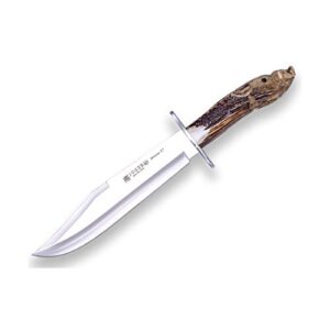 joker collection knife ctj101, hand-carved deer horn handle, 9.84 inches mova steel blade, presentation box, tool for fishing, hunting, camping and hiking