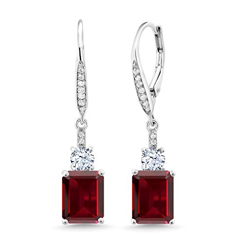 Gem Stone King 925 Sterling Silver Red Garnet Dangle Earrings For Women (5.22 Cttw, Gemstone January Birthstone, Octagon 9X7MM)