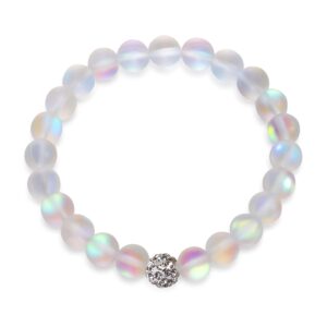 hope inspired mystic mermaid glass friendship bracelet with 8 mm frosted white glowing moonstone beads