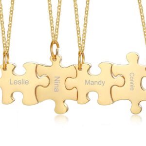 Mealguet Jewelry Personalized Gold Plated Stainless Steel Puzzle BFF Best Friend Friendship Necklace Sets for 3/4/5