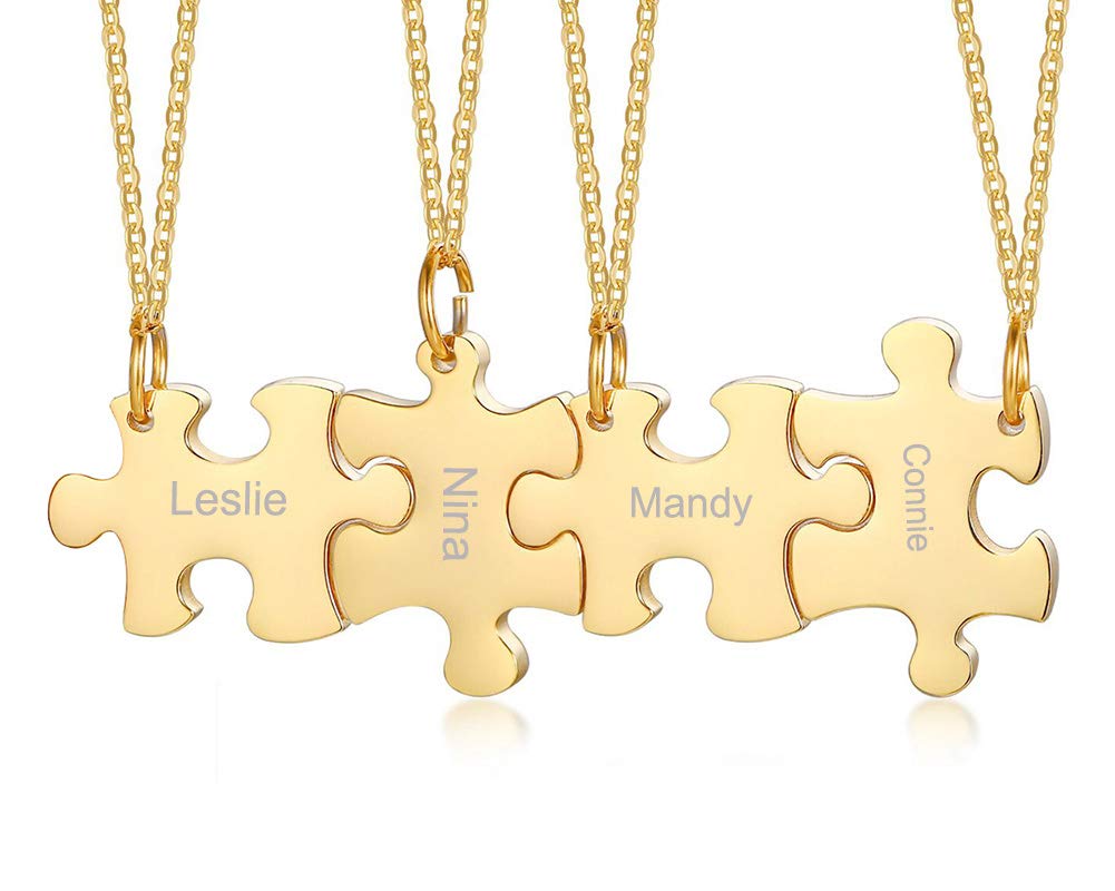 Mealguet Jewelry Personalized Gold Plated Stainless Steel Puzzle BFF Best Friend Friendship Necklace Sets for 3/4/5