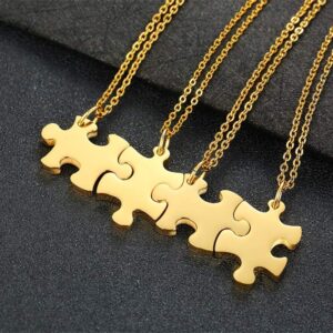 Mealguet Jewelry Personalized Gold Plated Stainless Steel Puzzle BFF Best Friend Friendship Necklace Sets for 3/4/5