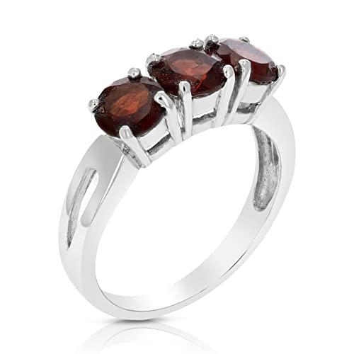 Vir Jewels 1.70 cttw 3 Stone Garnet Ring in .925 Sterling Silver with Rhodium Plating Round Size 7