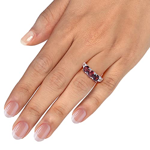 Vir Jewels 1.70 cttw 3 Stone Garnet Ring in .925 Sterling Silver with Rhodium Plating Round Size 7