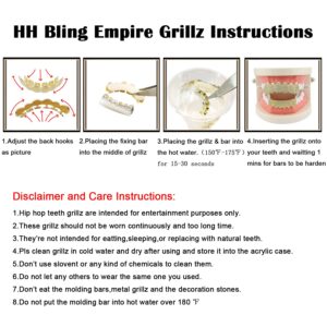 HH BLING EMPIRE Iced Out Diamond Teeth Grillz for Men Women, Hip Hop Silver Gold Grills for Your Teeth Top and Bottom, Rapper Costume Mouth Grillz with Silicone Molding Bars (Silver)