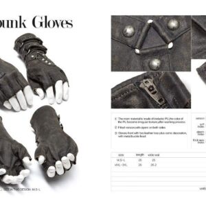 Punk Rave Steampunk Fingerless Gloves for Men Motorcycle Cotton Gloves Grey Coffee Driving Gloves (XL-XXXL, Grey)