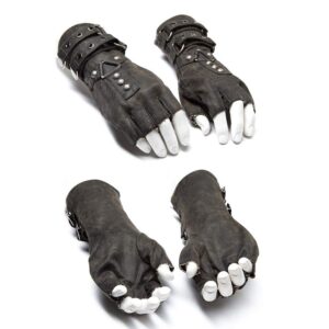 Punk Rave Steampunk Fingerless Gloves for Men Motorcycle Cotton Gloves Grey Coffee Driving Gloves (XL-XXXL, Grey)