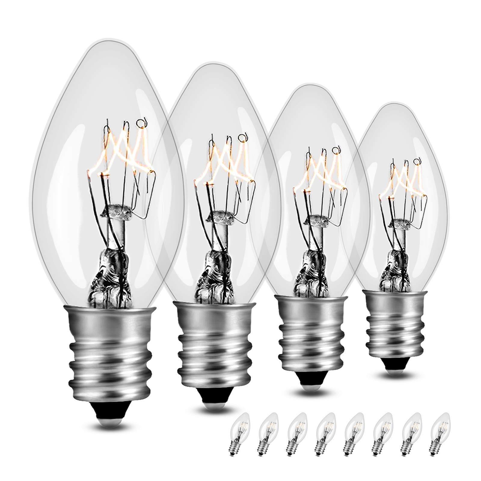 LEDESIGN 7 Watt Night Light Replacement Bulbs, Salt Lamp Light Bulb, Plug-in Night Light, Electric Window Candle Bulb, Night Lamps &Christmas Lights Incandescent E12 Socket C7, 12 Packs