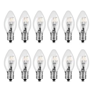 LEDESIGN 7 Watt Night Light Replacement Bulbs, Salt Lamp Light Bulb, Plug-in Night Light, Electric Window Candle Bulb, Night Lamps &Christmas Lights Incandescent E12 Socket C7, 12 Packs