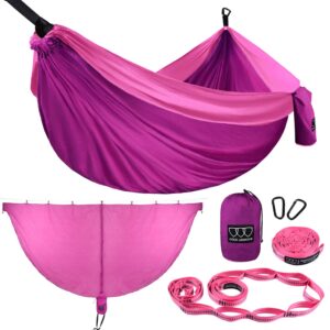 Gold Armour Camping Hammock with Bug Net - XL Double Hammock Portable Hammock Camping Accessories Gear Mosquito Bug Net Set for Outdoor Indoor, USA Based Brand (Fuchsia & Pink)