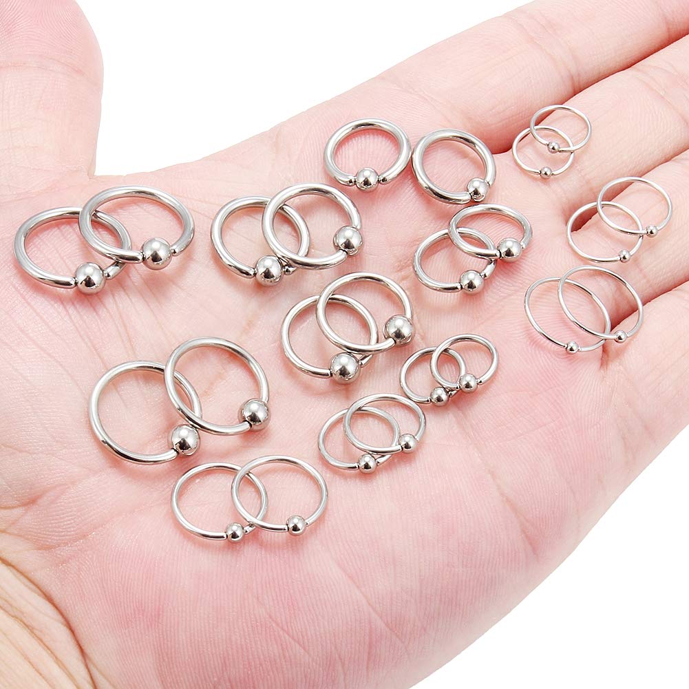 Ruifan 12prs(24pcs) 20G 16G 14G 12G Surgical Steel Captive Bead Nose Hoop Septum Earring Eyebrow Tongue Lip Nipple Helix Tragus Piercing Rings 8mm,10mm,12mm - Silver