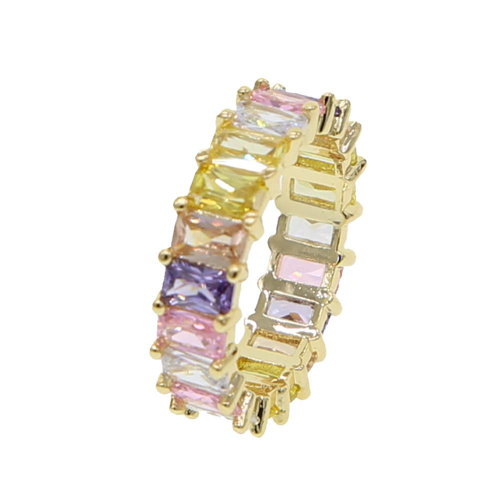 ATJMLADYJEWELRY US Size 5 6 7 8 9 Rainbow Pastel Pinky White Baguette Cz Eternity Band Stacking Engagement Ring for Women (7, Pastel)