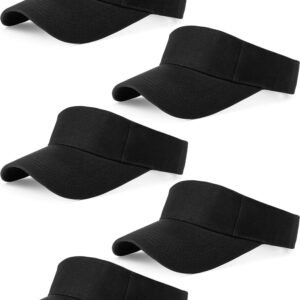 5 Pieces Sport Wear Athletic Visor Sun Visor Adjustable Cap Men Women Sun Sports Visor Hat (Black)