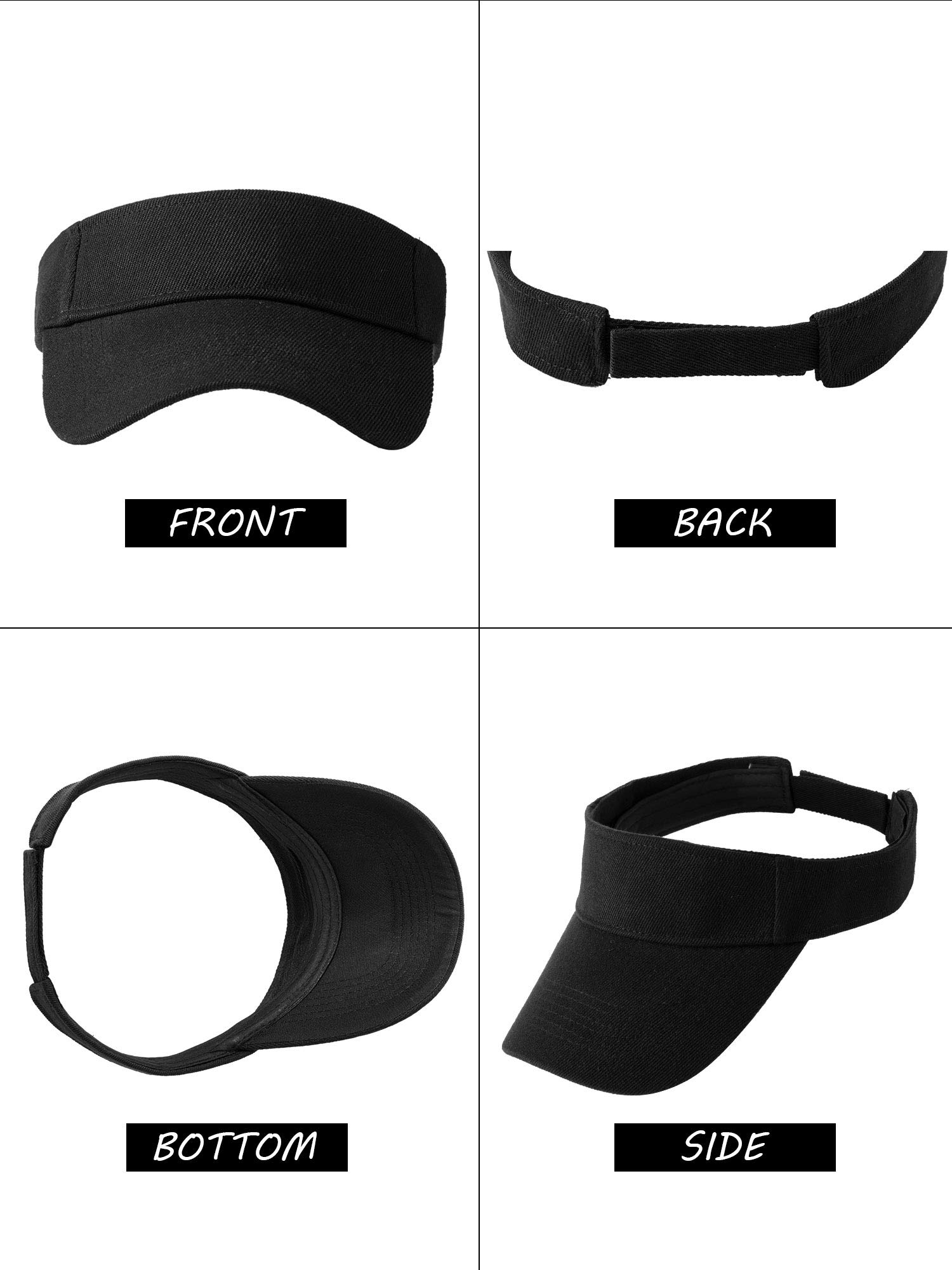 5 Pieces Sport Wear Athletic Visor Sun Visor Adjustable Cap Men Women Sun Sports Visor Hat (Black)