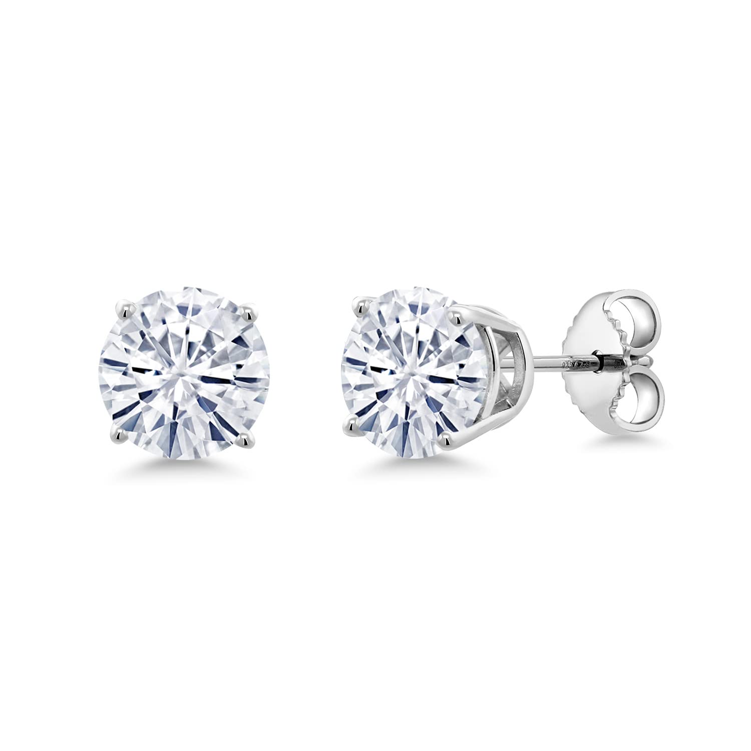 925 Sterling Silver Forever Classic Moissanite from Charles & Colvard Friction Back Stud Earrings For Women (1.60 Cttw Round 6MM)