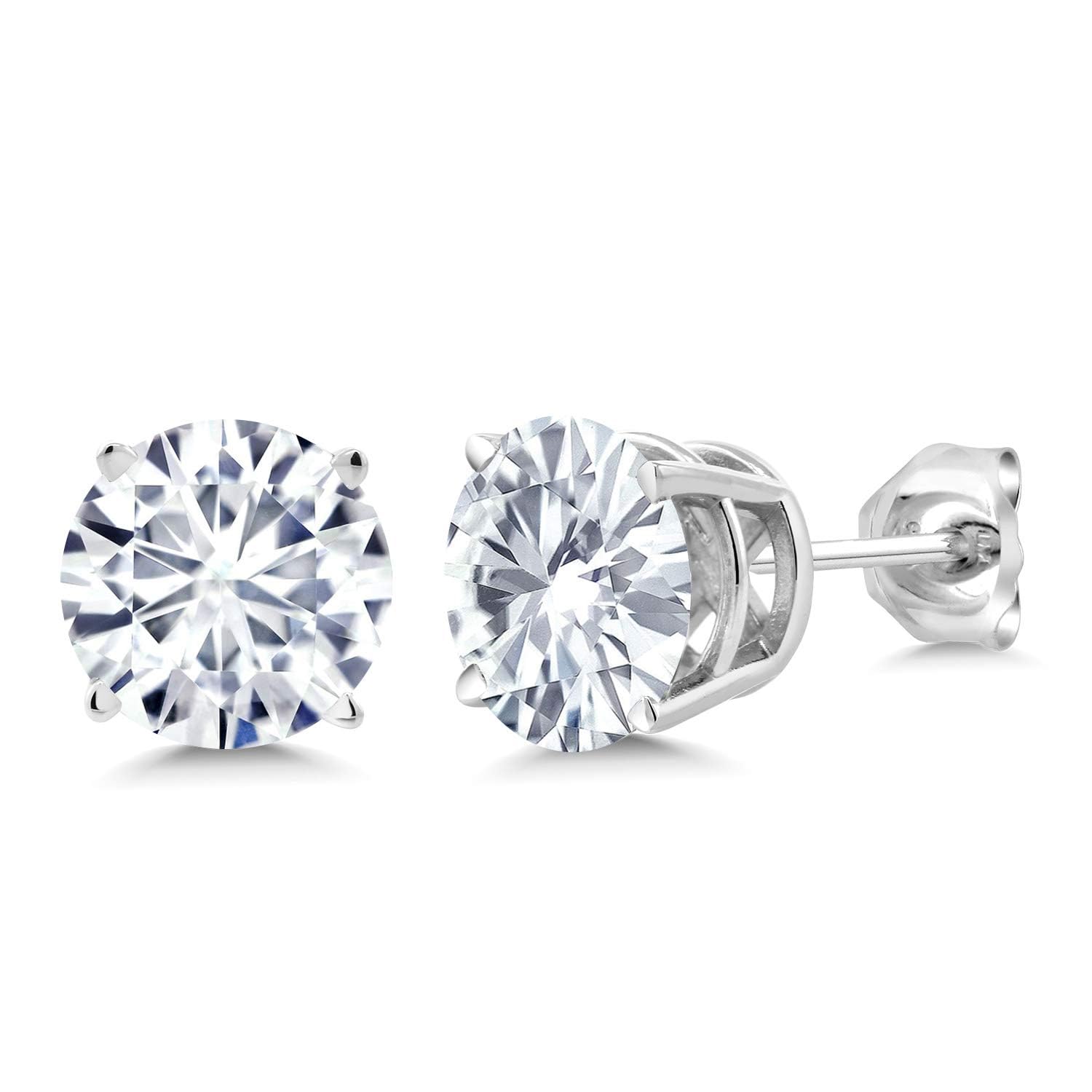 925 Sterling Silver Forever Classic Moissanite from Charles & Colvard Friction Back Stud Earrings For Women (1.60 Cttw Round 6MM)