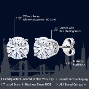 925 Sterling Silver Forever Classic Moissanite from Charles & Colvard Friction Back Stud Earrings For Women (1.60 Cttw Round 6MM)