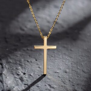 Carleen 14K Solid Real Yellow Gold Small Little Faith Cross Crucifix Pendant Necklaces Jewelry Valentines Day Gift Idea for Women, 18" Chain