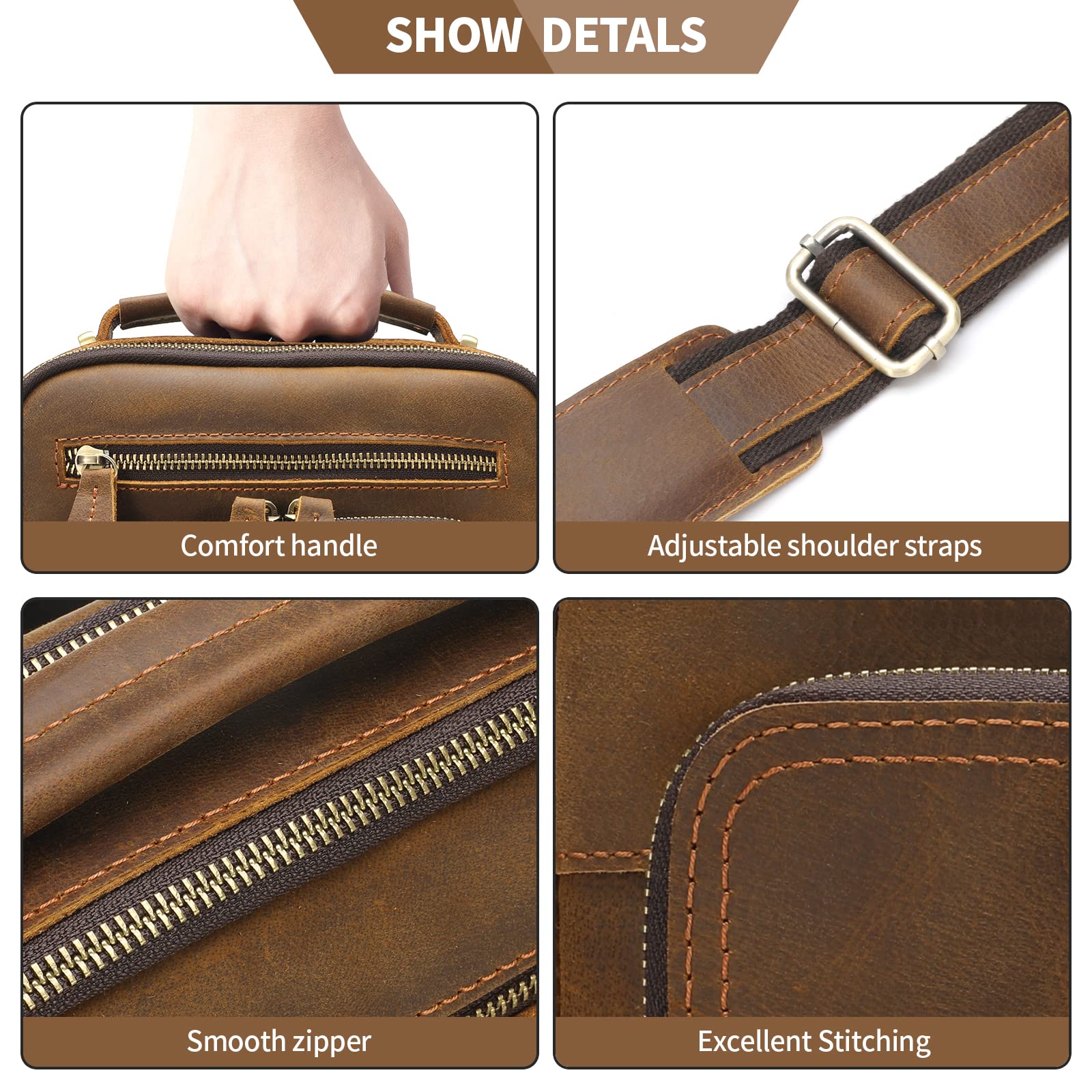 Jack&Chris Leather Messenger Bag for Men, Man Purse Crossbody Bags for Work Business, Brown