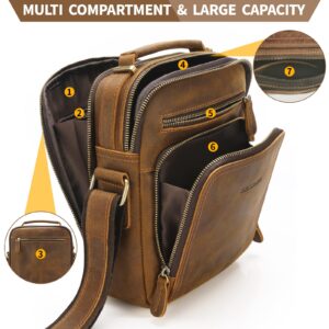 Jack&Chris Leather Messenger Bag for Men, Man Purse Crossbody Bags for Work Business, Brown