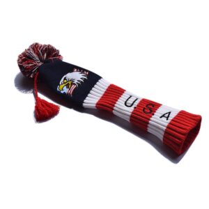 LOXASUM Knitted Golf headcovers for Driver 460cc Wood USA Flag Eagle Embroidered POM POM Tassel Head Club Covers