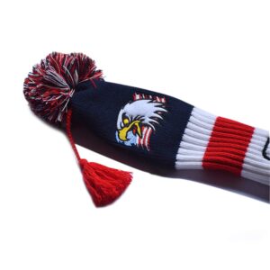 LOXASUM Knitted Golf headcovers for Driver 460cc Wood USA Flag Eagle Embroidered POM POM Tassel Head Club Covers