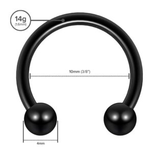 4pc 14g 1.6mm Surgical Steel Black Horseshoe Earrings 14 Gauge 4mm Ball Spike Septum Earrings 10mm Eyebrow Piercing Jewelry