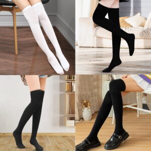 ONESING 8 Pairs Black Thigh High Socks for Women Thigh High Stockings Over the Knee High Socks for Women Long Cotton Socks Thick Cotton Leg Warmers for Girls