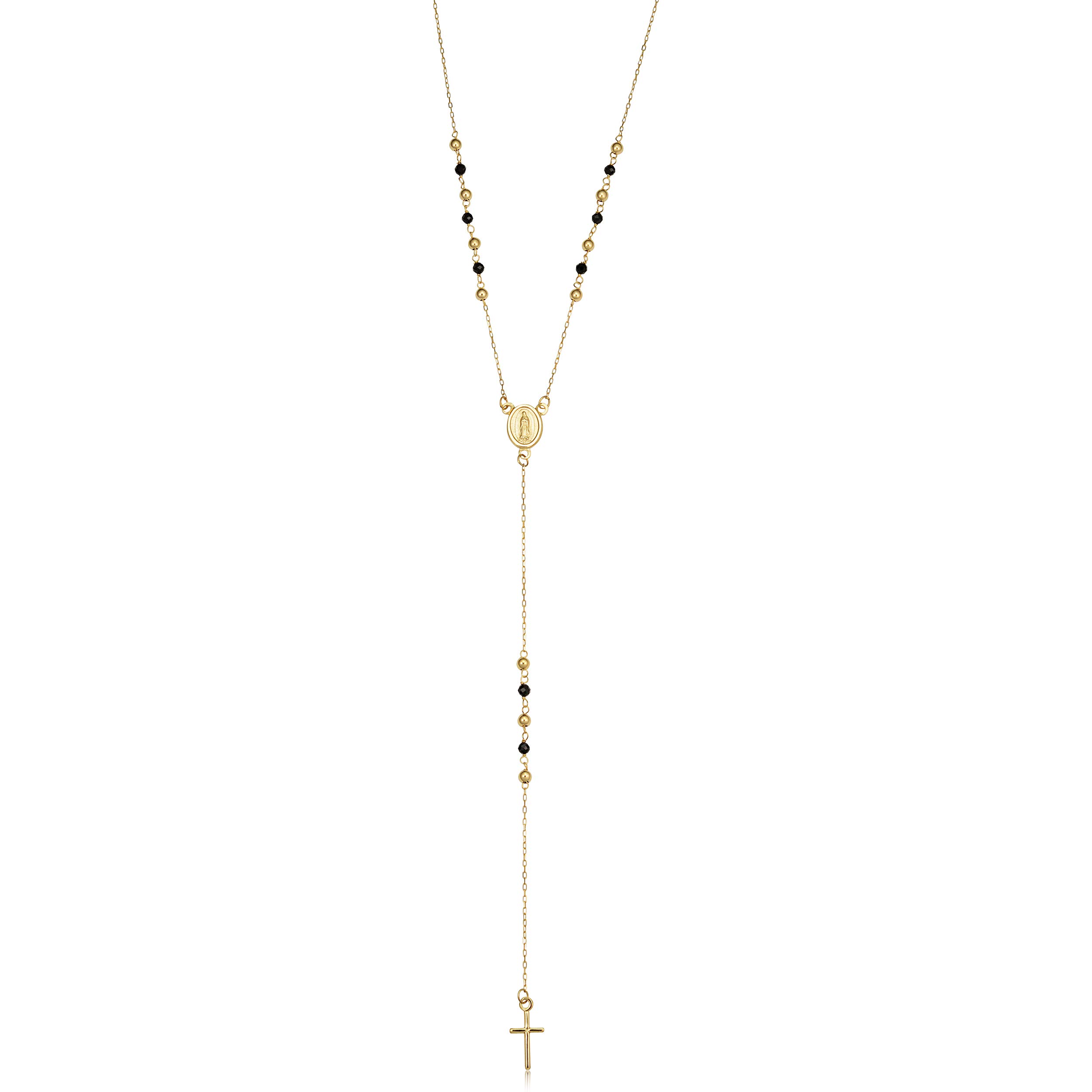 Kooljewelry 14k Yellow Gold Black Spinel Rosary Adjustable Length Necklace (adjusts to 17 or 18 inch)