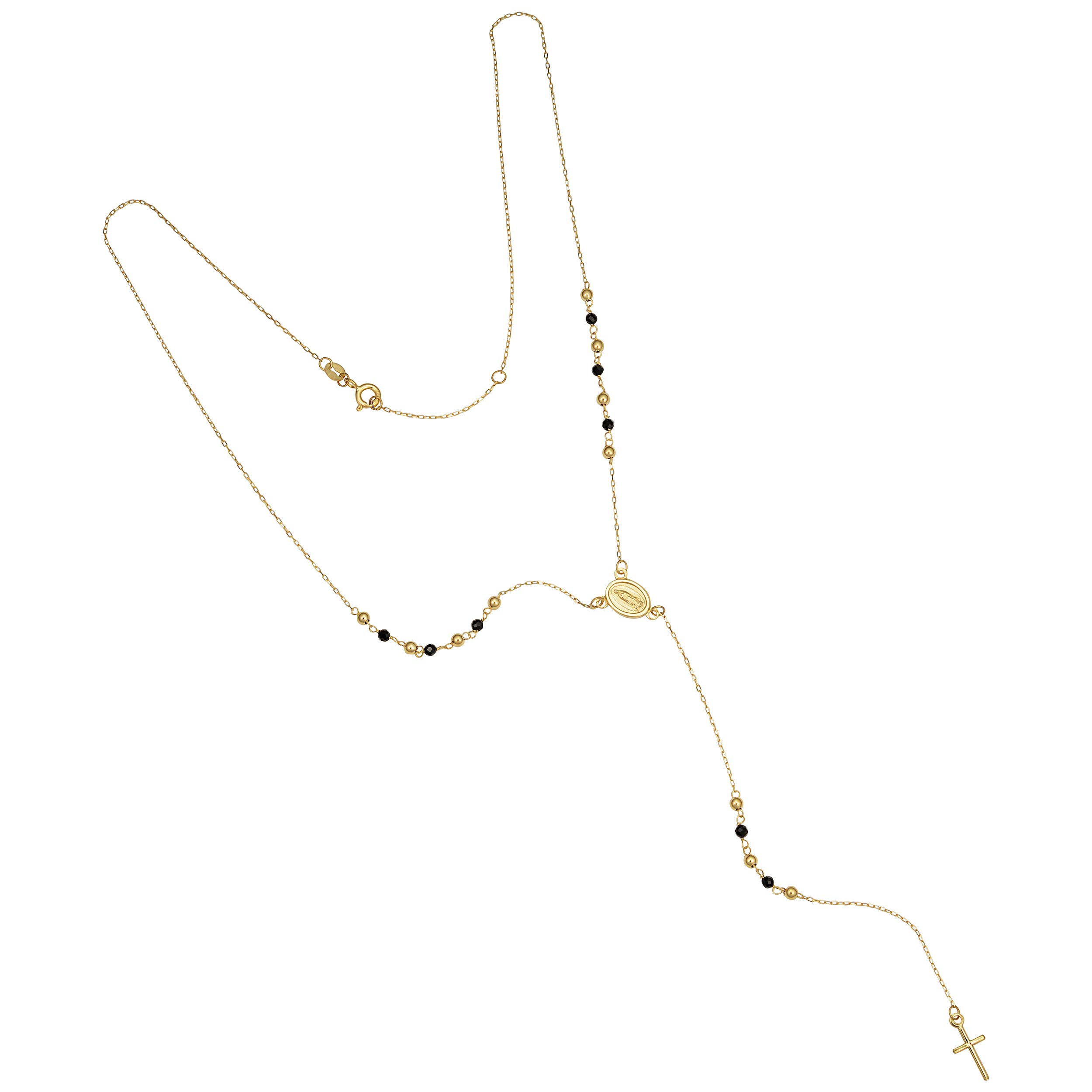 Kooljewelry 14k Yellow Gold Black Spinel Rosary Adjustable Length Necklace (adjusts to 17 or 18 inch)