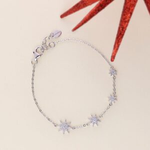 BERRICLE Sterling Silver Starburst Cubic Zirconia CZ Fashion Chain Bracelet for Women, Rhodium Plated