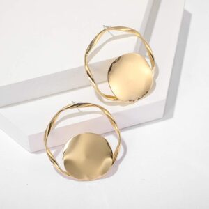 Doubnine Golden Statement Hoop Earrings Studs Metallic Minimalist Fashion Jewelry for Women (golden)